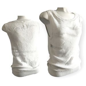 SI-IAE Anthropologie distressed destroyed cotton crochet light cream knit vest